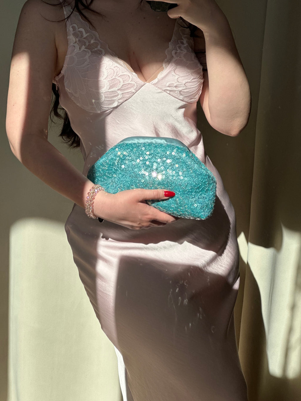 Chloe media paillettes acquamarina