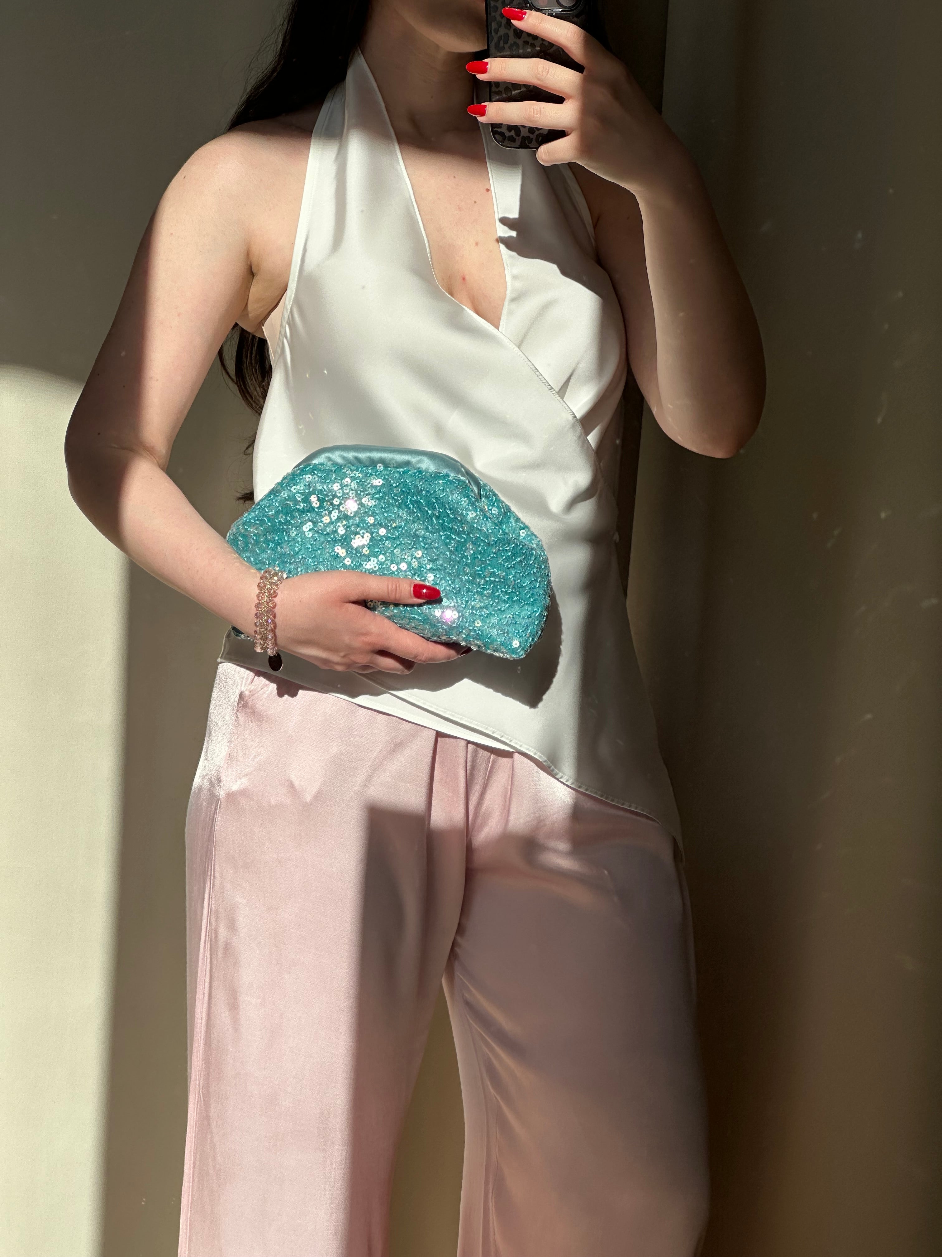 Chloe media paillettes acquamarina